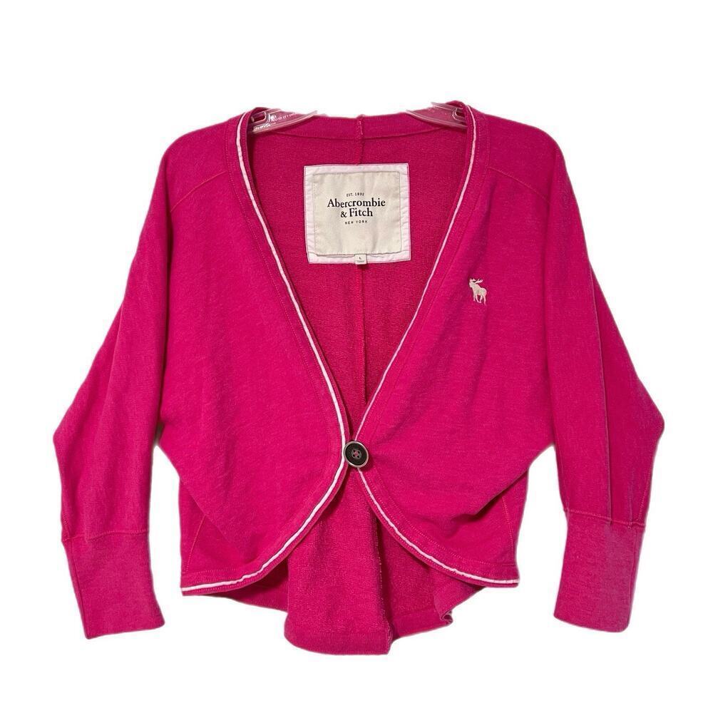 Vintage Y2K Abercrombie Fitch Cardigan Sweater Women L One Button Pink TerryCrop